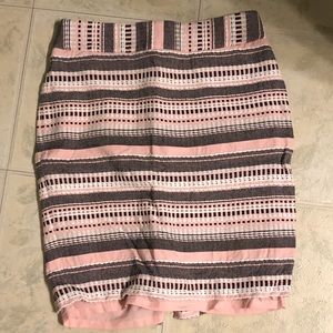 Loft pink gray striped skirt